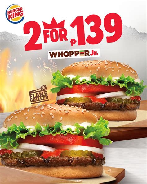 The whopper is the signature hamburger and an associated product line sold by international fast food restaurant chain burger king and its australian franchise hungry jack's. Burger King Whopper Jr. 2 for P139 Promo - Salezone ...