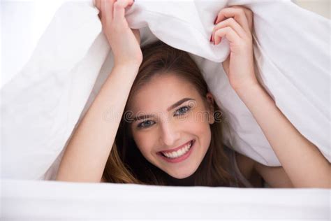 Woman Under The Blanket In The Bed Stock Image Image Of Adult