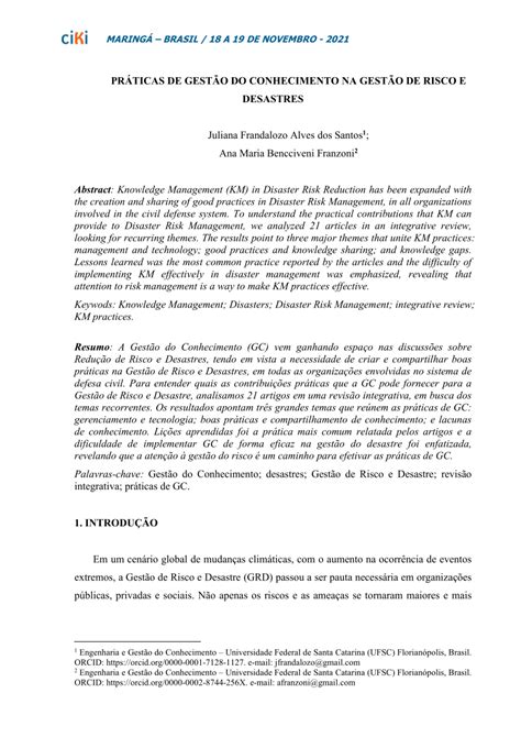 PDF PRÁTICAS DE GESTÃO DO CONHECIMENTO NA GESTÃO DE RISCO E DESASTRES