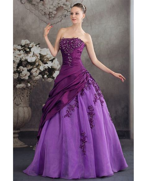 Purple Two Tone Strapless Pleated Wedding Dress With Beading Oph1251