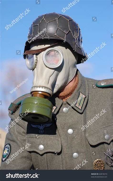 German Soldier In Gas Mask Ww2 Reenacting Stock Photo 62818273