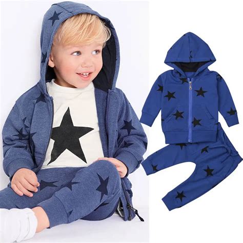 New Casual Toddler Baby Boys Girls Star Tops Hooded Pants Home Zipped