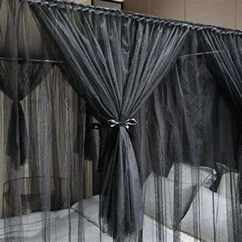 Joyreap 4 Corners Post Canopy Bed Curtain Black Royal Luxurious Cozy
