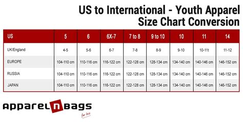 US to International - Youth Sizes Conversion Chart