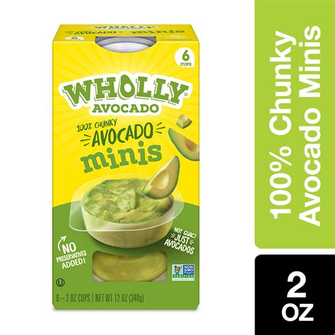 Wholly Avocado Chunky Mini Single Serve Cups 100 Hass Avocado 2 Oz