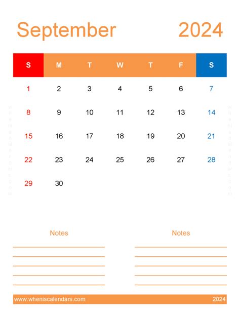 September 2024 Blank Calendar Page Monthly Calendar