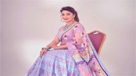 Madhuri Dixit In A Purple Phulkari Lehenga Set For Latest Episode Of