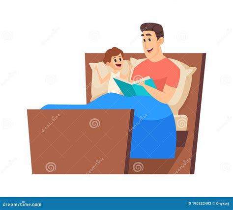 Bedtime Story Father Reading To Son In Bed Night Fairytale Cute Boy