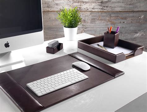 To give your desk decor a full makeover, check out our full a. Dark Brown Bonded Leather 4 Piece Desk Set -Office ...