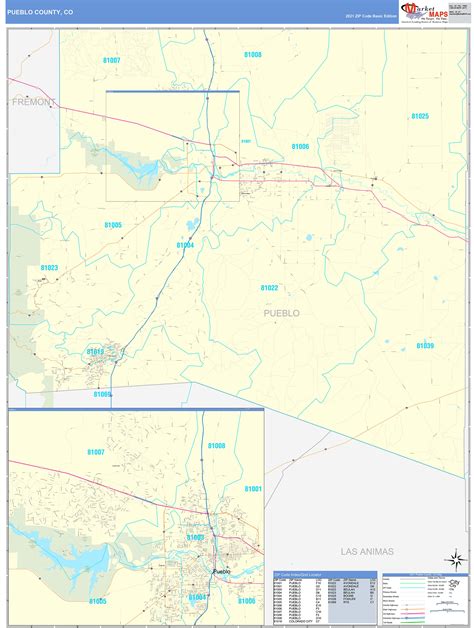 Pueblo County Co Zip Code Wall Map Basic Style By Marketmaps Free