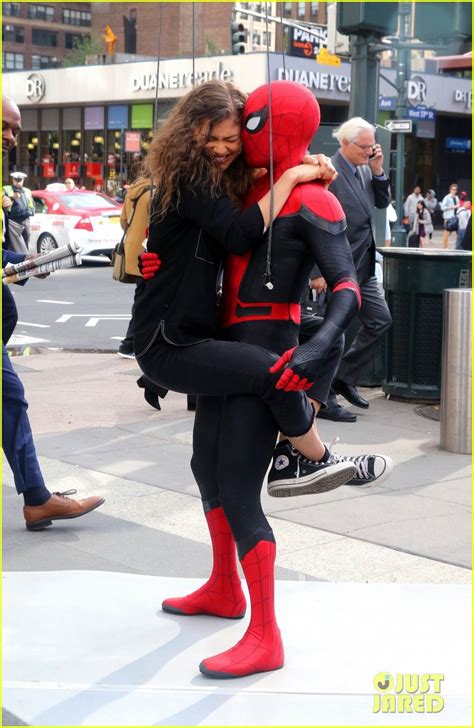 tom holland dons spider man far from home costume while filming with zendaya in nyc photo