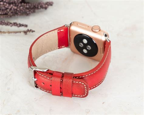 Genuine Red Leather Apple Watch Band Iwatch Strap For Mm Etsy Uk