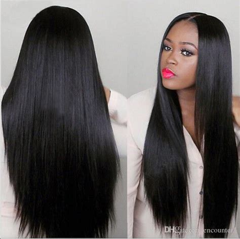 Natural Black Long Straight Full Wigs Human Hair Heat