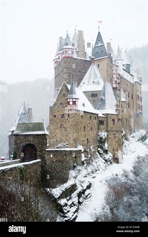 View Of Burg Eltz Castle In Winter Snow In Germany Stock Photo Alamy