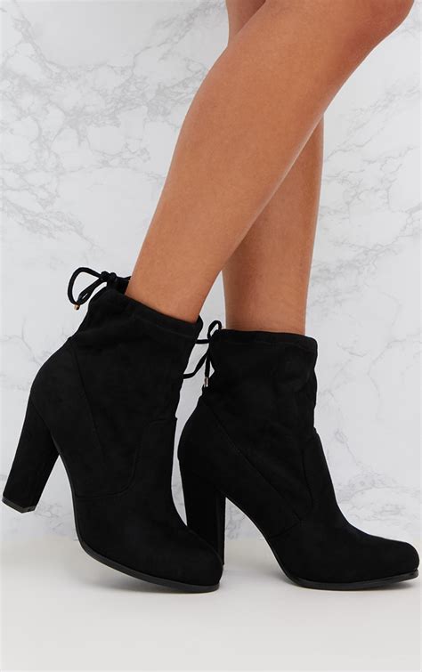 black faux suede heeled ankle boot shoes prettylittlething qa