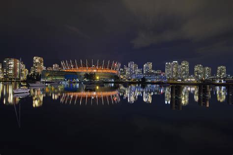 Vancouver Bc Canada City Skyline By False Creek At Night Photograph By