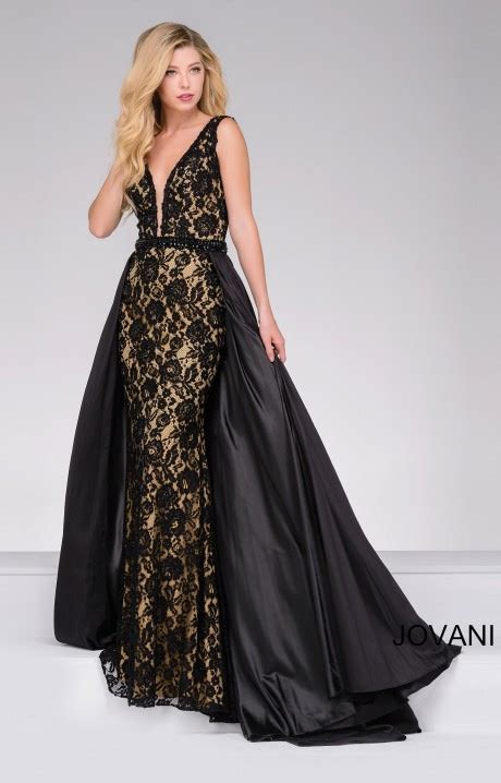 Jovani 49639 - Cape Train with Lace Overlay Prom Dress