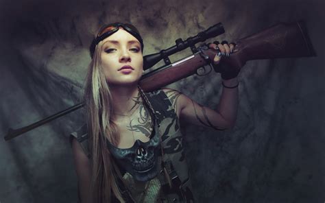 Soldier Girl With A Sniper Rifle Papel De Parede Para Celular Para Widescreen Desktop Pc