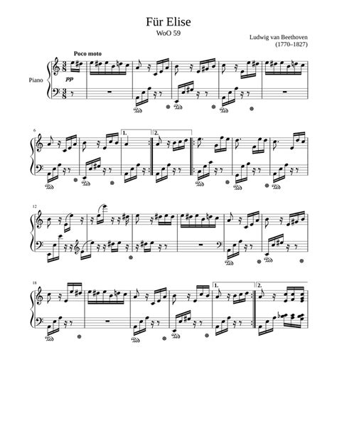 Klavierstuck fur elise is also called bagatelle in a minor woo 59. Fur Elise Sheet music for Piano | Download free in PDF or ...