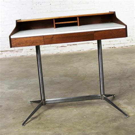 Small Walnut Mid Century Modern Writing Desk In The Style
