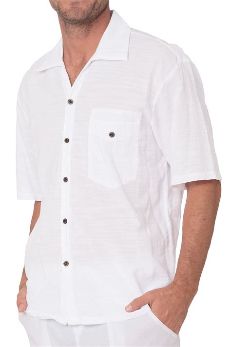 Ingear Mens White Cotton Shirt Button Down Casual Lightweight Short