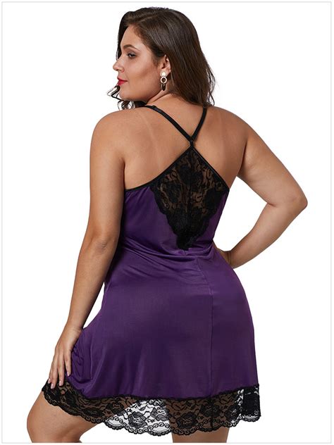 Wholesale Sexy Plus Size Lingerie Sexi Women Purple Babydoll Lace Nude