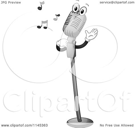 Cartoon Of A Retro Microphone Mascot Singing Royalty