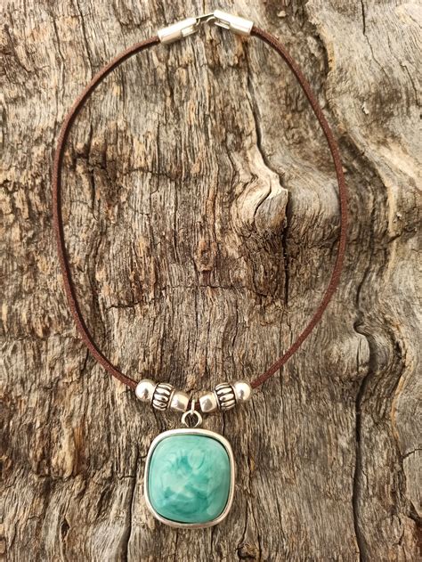 Turquoise Choker Necklace For Women Leather Necklace Women Etsy