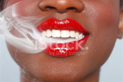 Detailed Lips Of A Woman With Cigarette Smoke Stock Photo Royalty