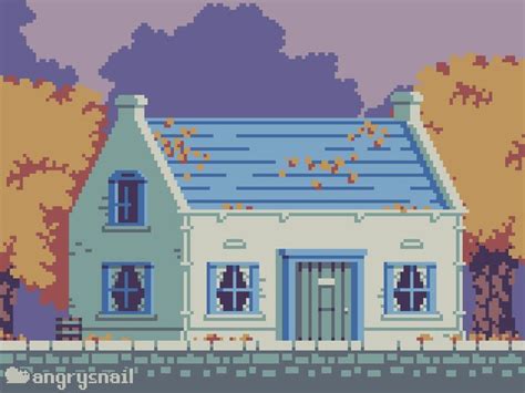 A Pixel Art House With Trees In The Background