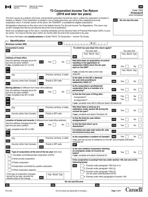 2020 2023 Form Canada T2 Corporation Income Tax Return Fill Online