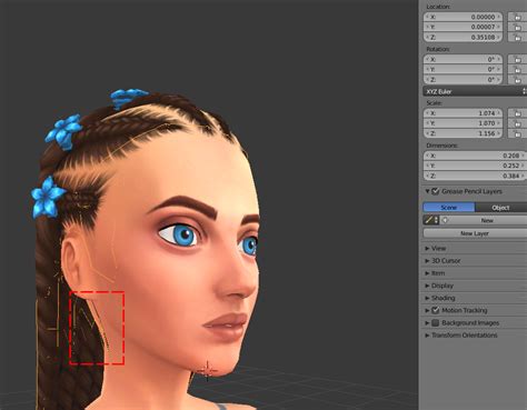 Location And Scale Values Of Adult Hair Mesh In Blender Sims Studio
