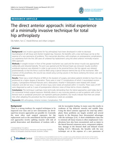 Pdf The Direct Anterior Approach Initial Experience Of A Minimally