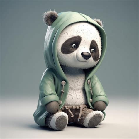 Premium Ai Image 3d Cartoon Panda Bear Portrait Wearing Clothes Glasses Hat And Jacket