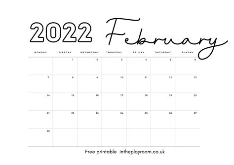 Free Printable February 2022 Calendar Templates In The Playroom