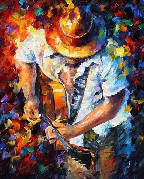 Guitar And Soul — Palette Knife Figure Of Musician Oil Painting On