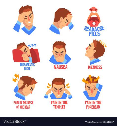 Man Suffering From Headache And Dizziness Set Vector Image