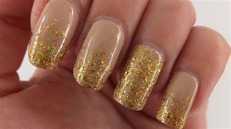 Nude And Gold Glitter Elegant Nails Nail Art Design Tutorial Youtube
