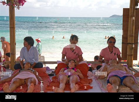 People Receive Thai Massages At Chaweng Beach On The Island Of Ko Stock