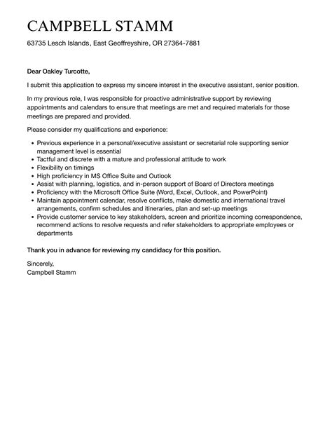 Executive Assistant Senior Cover Letter Velvet Jobs