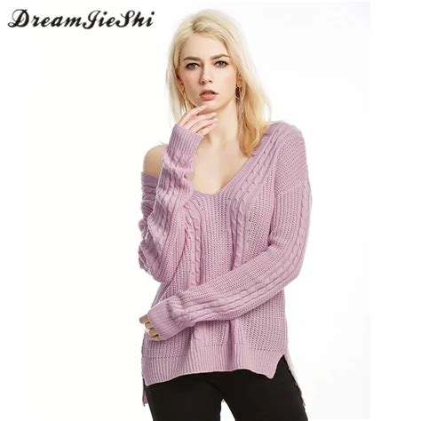 Dreamjieshi Lace Up Back Sweater Sexy Open Back Deep V Neck Knitted Women Pullovers Long Sleeve