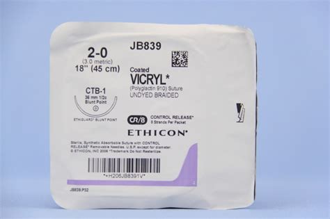 Ethicon Suture Jb839 2 0 Vicryl Undyed 8 X 18 Ctb 1 Blunt Taper Cr