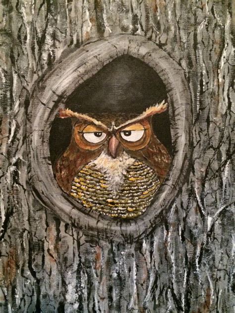 No Night Owlfine Art With A Twistcranky Owl Etsy Painting Owl