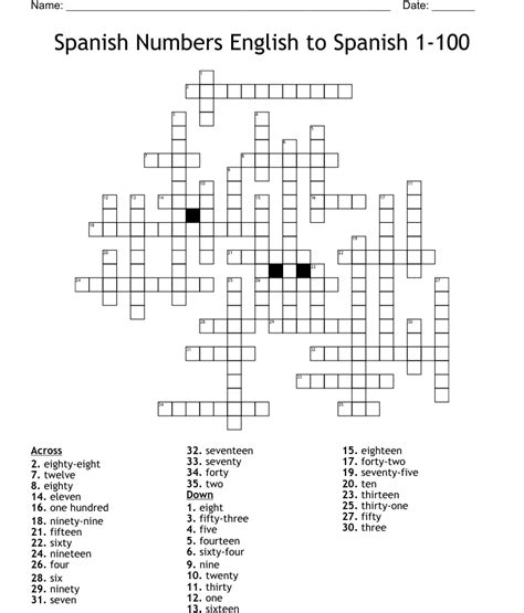 Spanish Numbers English To Spanish 1 100 Crossword Wordmint