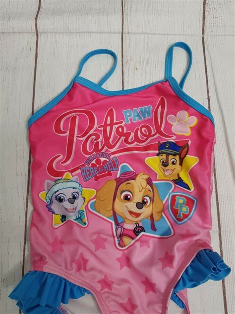 Paw Patrol One Piece Swim Suit Toddler Girls 2t Pink Blue Side Ruffles