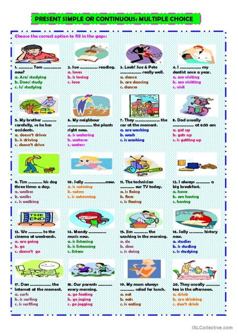 Present Simple Or Continuous Multip English Esl Worksheets Pdf Doc