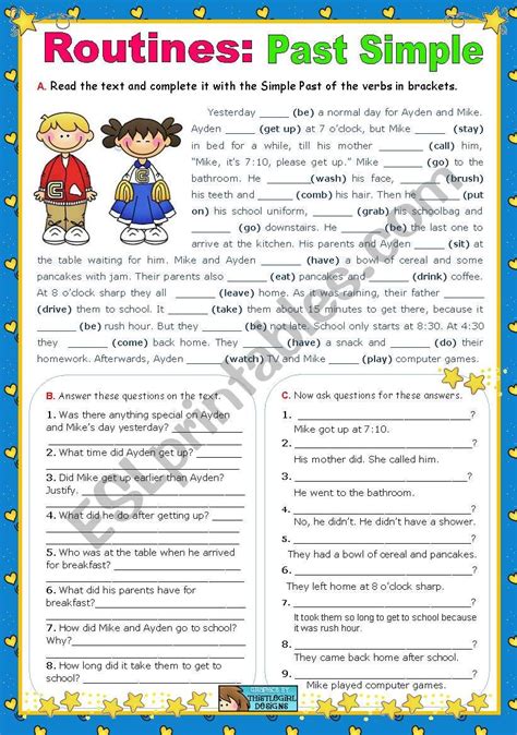 Routines Past Simple Context School Day Esl Worksheet By Mena22
