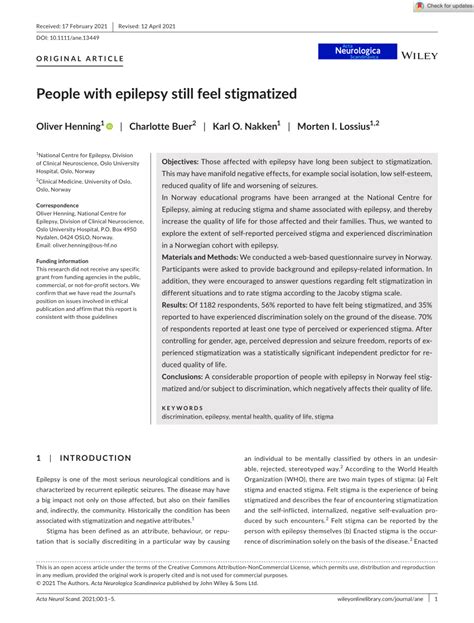 Pdf People With Epilepsy Still Feel Stigmatized