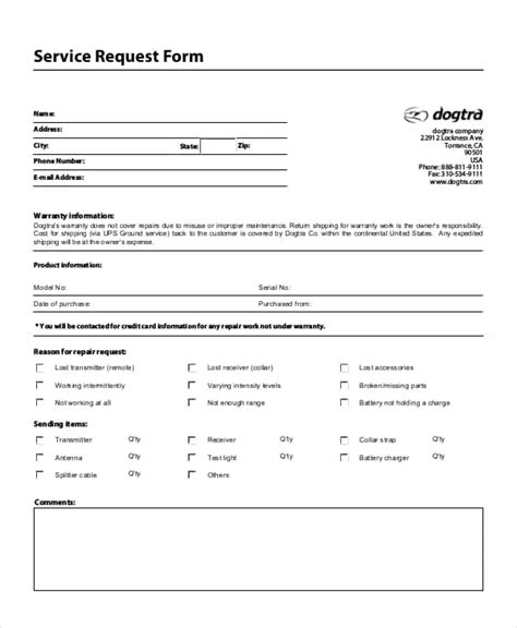 7 Service Request Form Templates Word Excel Samples