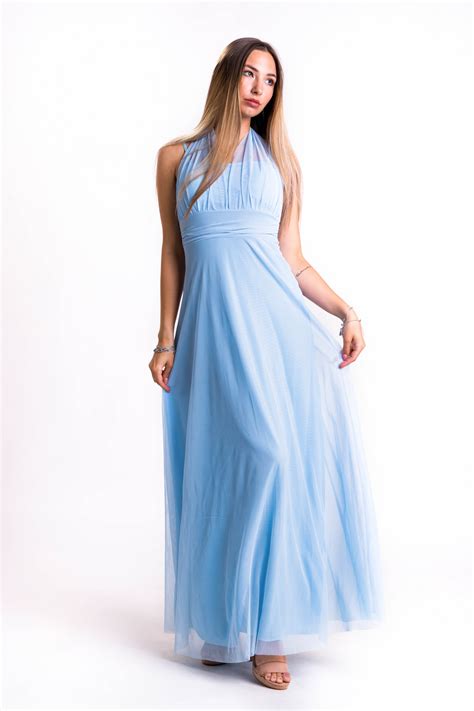 Elegantes Langes Kleid Mit Glattem Ausschnitt Und Tüllbändern Zum